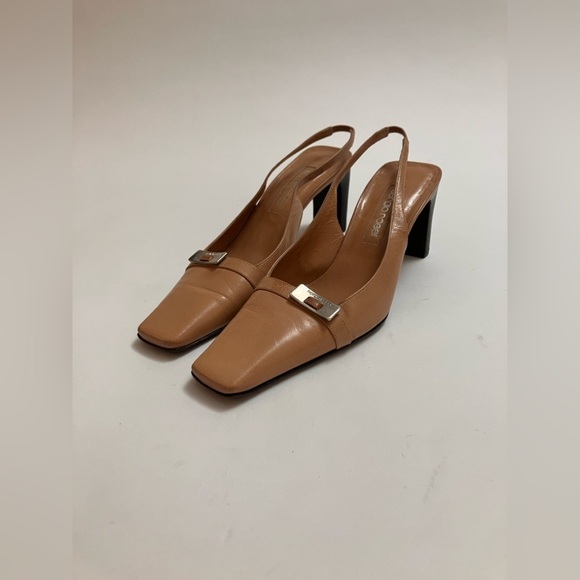 VINTAGE SERGIO ROSSI tan sling back pumps - Picture 1 of 6